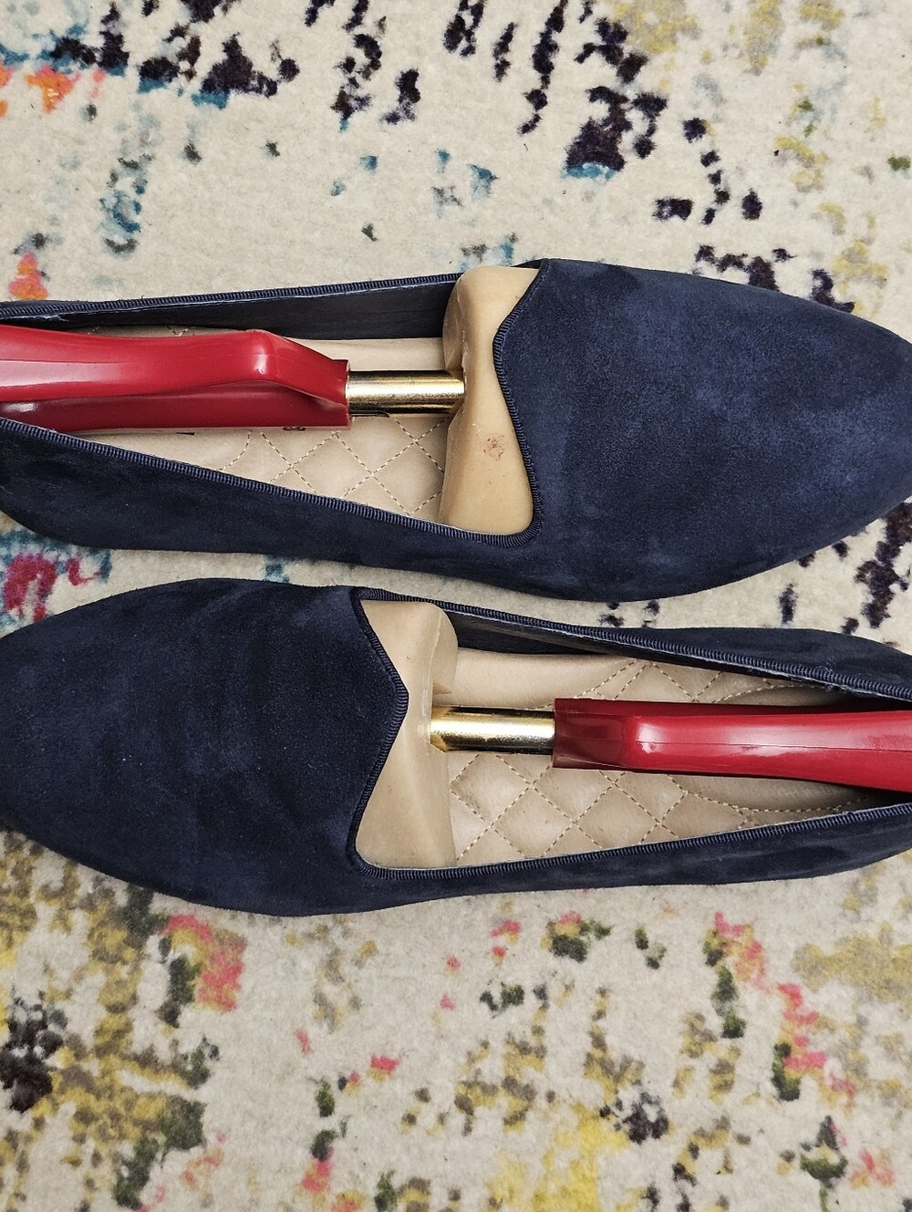 BIRDIES Heron Flat Navy Suede Womens Size 10 Loafers Smoking Shoes - Picture 4 of 12